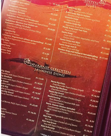Warung Jawa Curaçao Menu