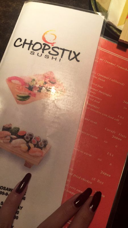 Chopstix menu kaart